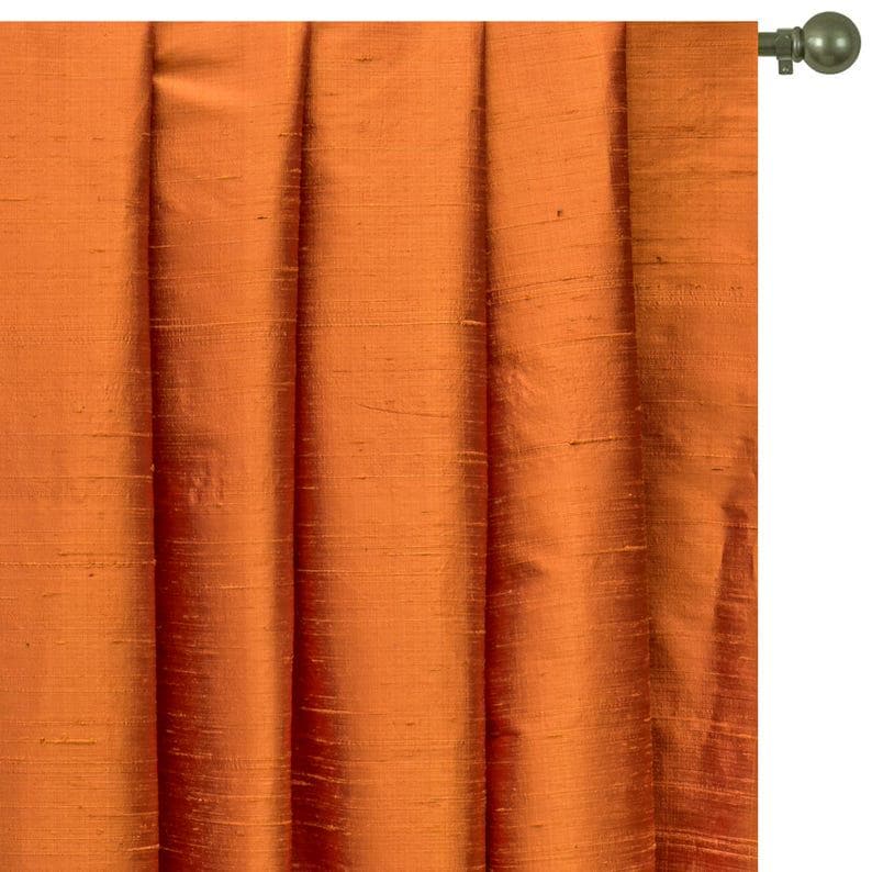 Saffron Orange Pure Silk Dupioni Curtain Panels