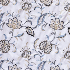 Dark Blue, Light Blue Cotton with Embroidery Fabric by the Yard