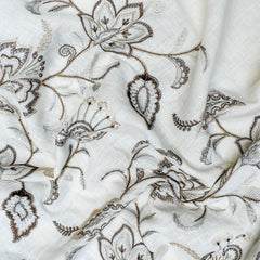 Dark Brown Cotton Embroidery Fabric by the Yard