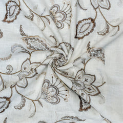 Dark Brown Cotton Embroidery Fabric by the Yard