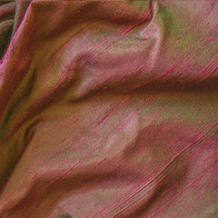 Fuchsia Green Silk Dupioni Fabric by the Yard, Pink Silk Fabric