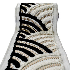 Monochrome Arched Wave Border with Textured Embroidery by the Yard, Boucle Curtain Tape, 5 Inches (127 mm)