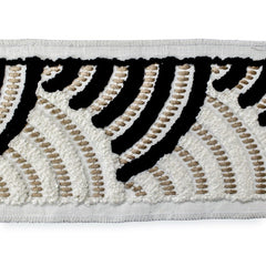 Monochrome Arched Wave Border with Textured Embroidery by the Yard, Boucle Curtain Tape, 5 Inches (127 mm)