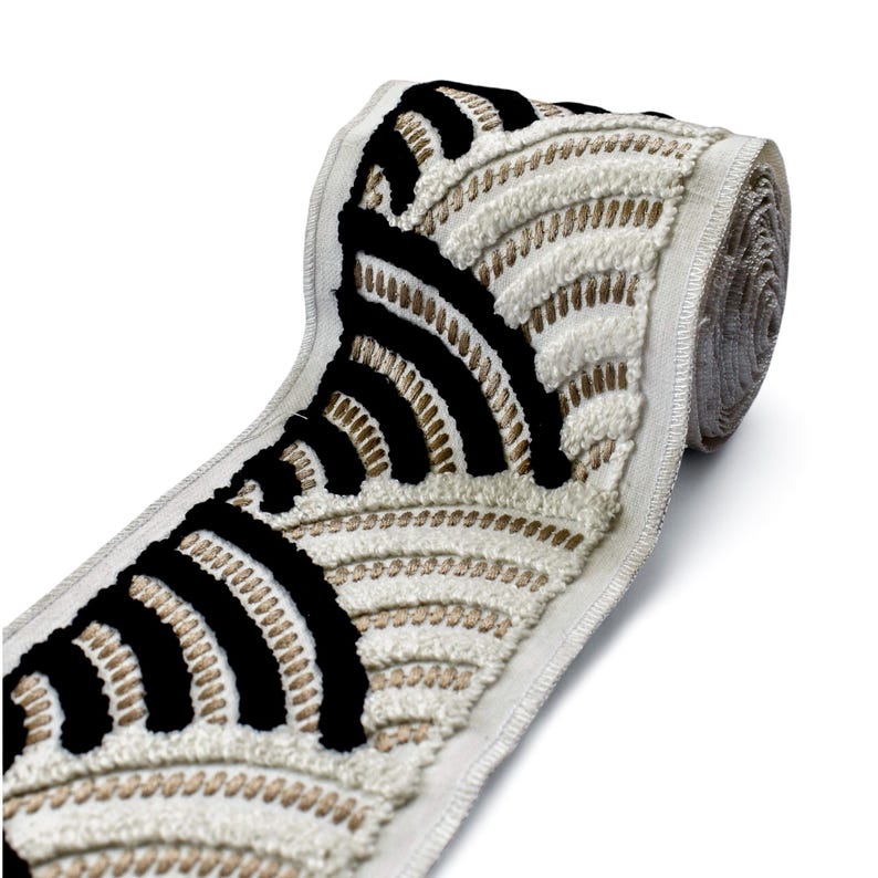 Monochrome Arched Wave Border with Textured Embroidery