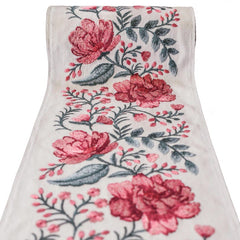 Pink Floral Peony Vine Embroidered Border by the Yard, Botanical Embroidery Trim for Curtains, 5.50 Inches (139 mm)