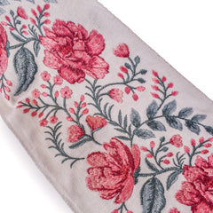 Pink Floral Peony Vine Embroidered Border by the Yard, Botanical Embroidery Trim for Curtains, 5.50 Inches (139 mm)