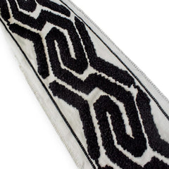 Noir Labyrinth Tufted Trim with Textured Embroidery by the Yard, Boucle Curtain Tape, 5 Inches (127mm)