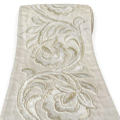 Cream Bloom Applique Embroidered Border by the Yard, Floral Embroidery Trim Lace, 5.50 Inches (139mm)