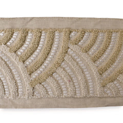 Beige & Cream Scallop Wave Embroidered Trim by the Yard, Art Deco Textured Embroidery, 5 Inches (127 mm)