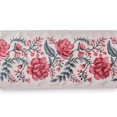 Pink Floral Peony Vine Embroidered Border by the Yard, Botanical Embroidery Trim for Curtains, 5.50 Inches (139 mm)