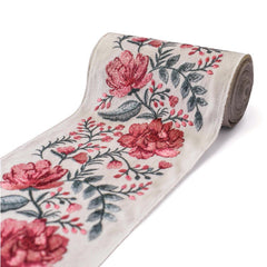 Pink Floral Peony Vine Embroidered Border