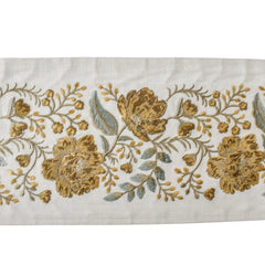 Antique Gold Bloom Embroidered Border by the Yard, Botanical Embroidery Trim for Curtains, 5.50 Inches (139 mm)