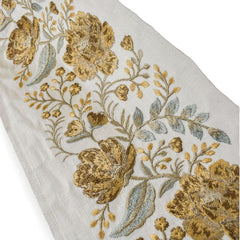 Antique Gold Bloom Embroidered Border by the Yard, Botanical Embroidery Trim for Curtains, 5.50 Inches (139 mm)