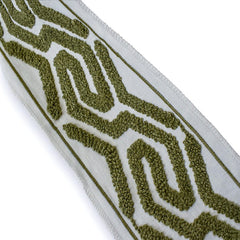 Olive Labyrinth Loop Embroidered Trim with Textured Embroidery by the Yard, Boucle Curtain Tape, 5 Inches (127mm)