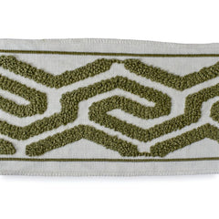 Olive Labyrinth Loop Embroidered Trim with Textured Embroidery by the Yard, Boucle Curtain Tape, 5 Inches (127mm)