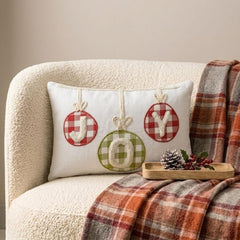 White Linen Decorative Joy Lumbar Pillow Cover - Joyful Cheer
