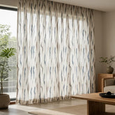 Off White Artistic Sheer Embroidery Linen Look Curtain Panel
