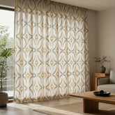 Geometric Mustard Sheer Embroidery Linen Look Curtain Panels
