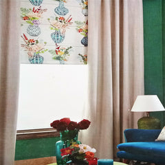 Cobalt Blue Flower Vase Pure Cotton Curtain Panels