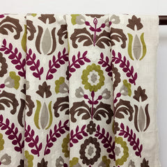 Chartreuse N Magenta Flowers Cotton Linen Curtain Panels