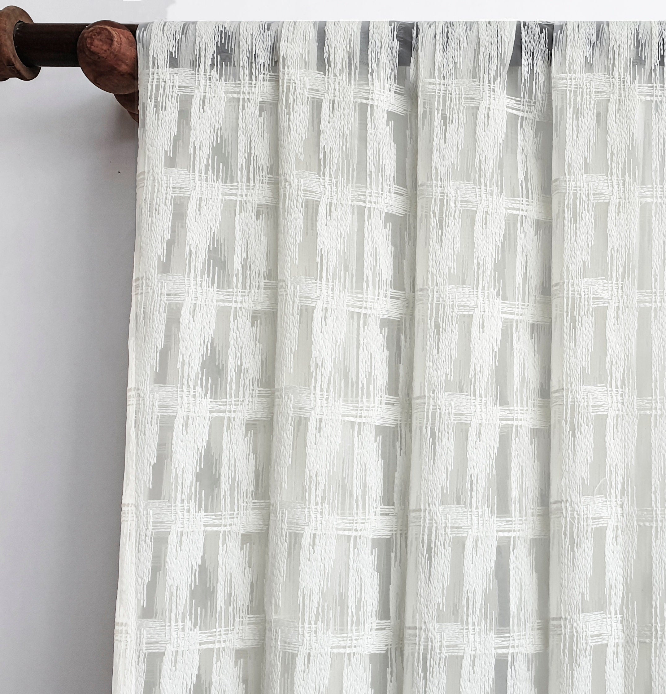Ivory Illustrations Sheer Printed Velvet Curtain Panels