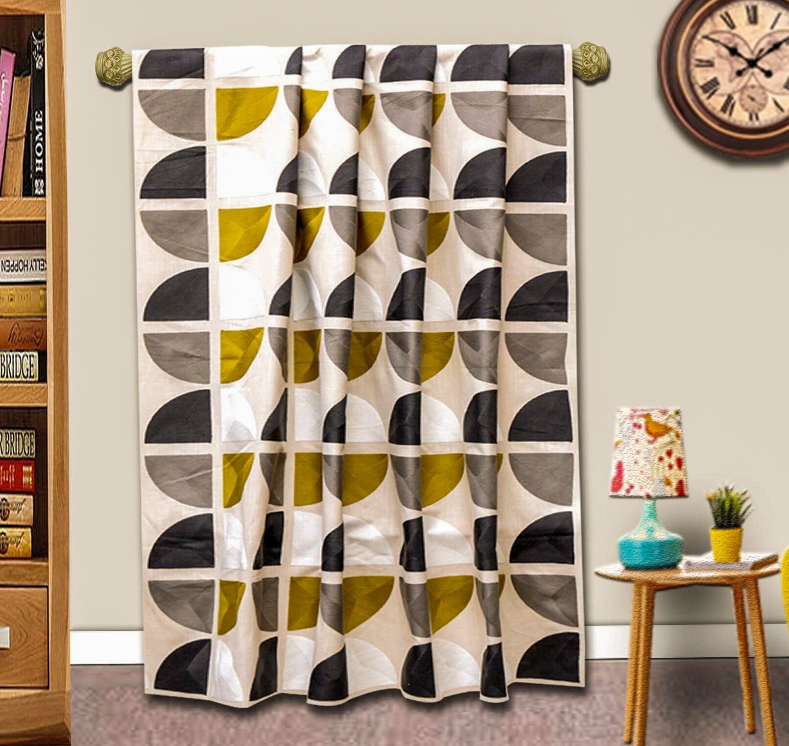 Charcoal Almost Circles Cotton Embroidery Curtain Panels