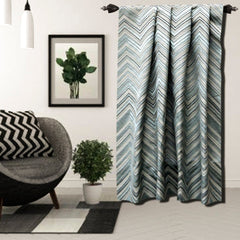 Teal Geometric Waves Jacquard Curtain Panels, Abstract