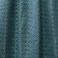 Teal N Silver Hexagon Jacquard Quilt Look Curtain Panels