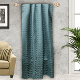 Teal N Silver Hexagon Jacquard Quilt Look Curtain Panels