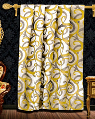 Yellow N Gray Scrolls Jacquard Weave Curtain Panels
