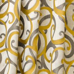 Yellow N Gray Scrolls Jacquard Weave Curtain Panels