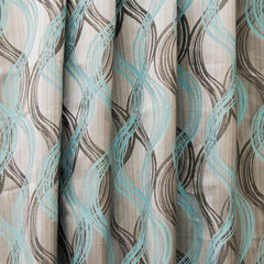 Aqua Stripes Jacquard Weave Curtain Panels, Swirl Curtains
