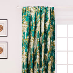 The Turquoise Green Field Printed Satin Curtain Panels