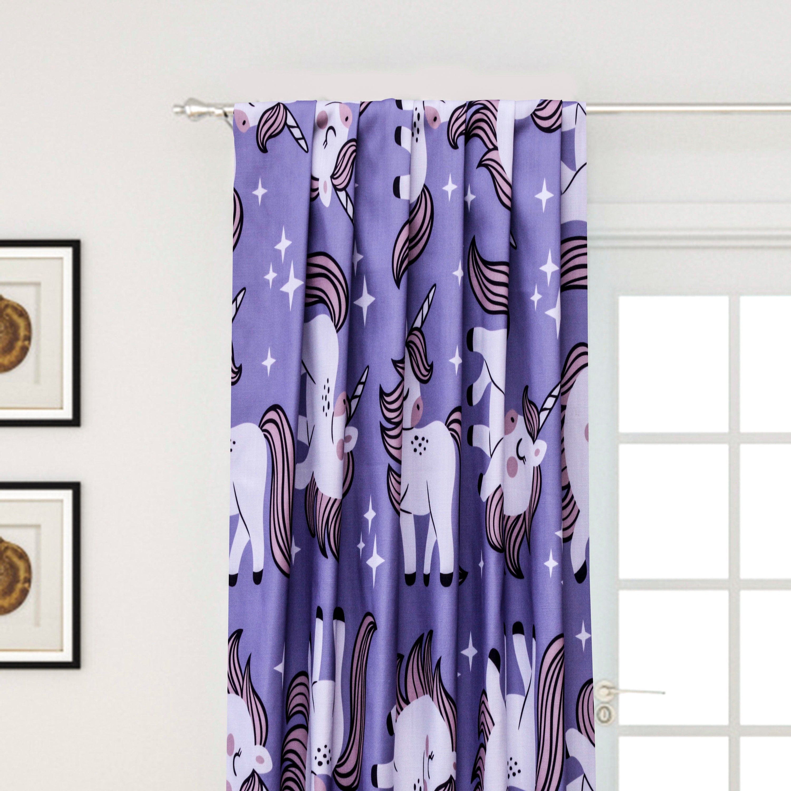 Unicorn Kids Lavender Printed Cotton Curtain Panels
