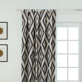 Blue Diamonds Embroidered Cotton Linen Curtain Panels