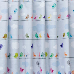 Light Blue Cute Birds Kids Printed Cotton Curtain Panels