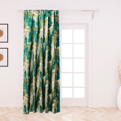 The Turquoise Green Field Printed Satin Curtain Panels