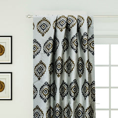 Gold N Grey Damask Jacquard Weave Textured Curtain Panels