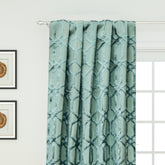 Geometric Aqua Blue Jacquard Weave Textured Curtain Panels