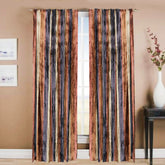 Ombre Striped Rust, Gold Crushed Velvet Curtain Panels