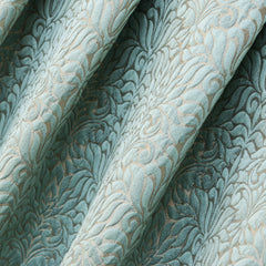 Teal Floral Damask Jacquard Weave Curtain Panels