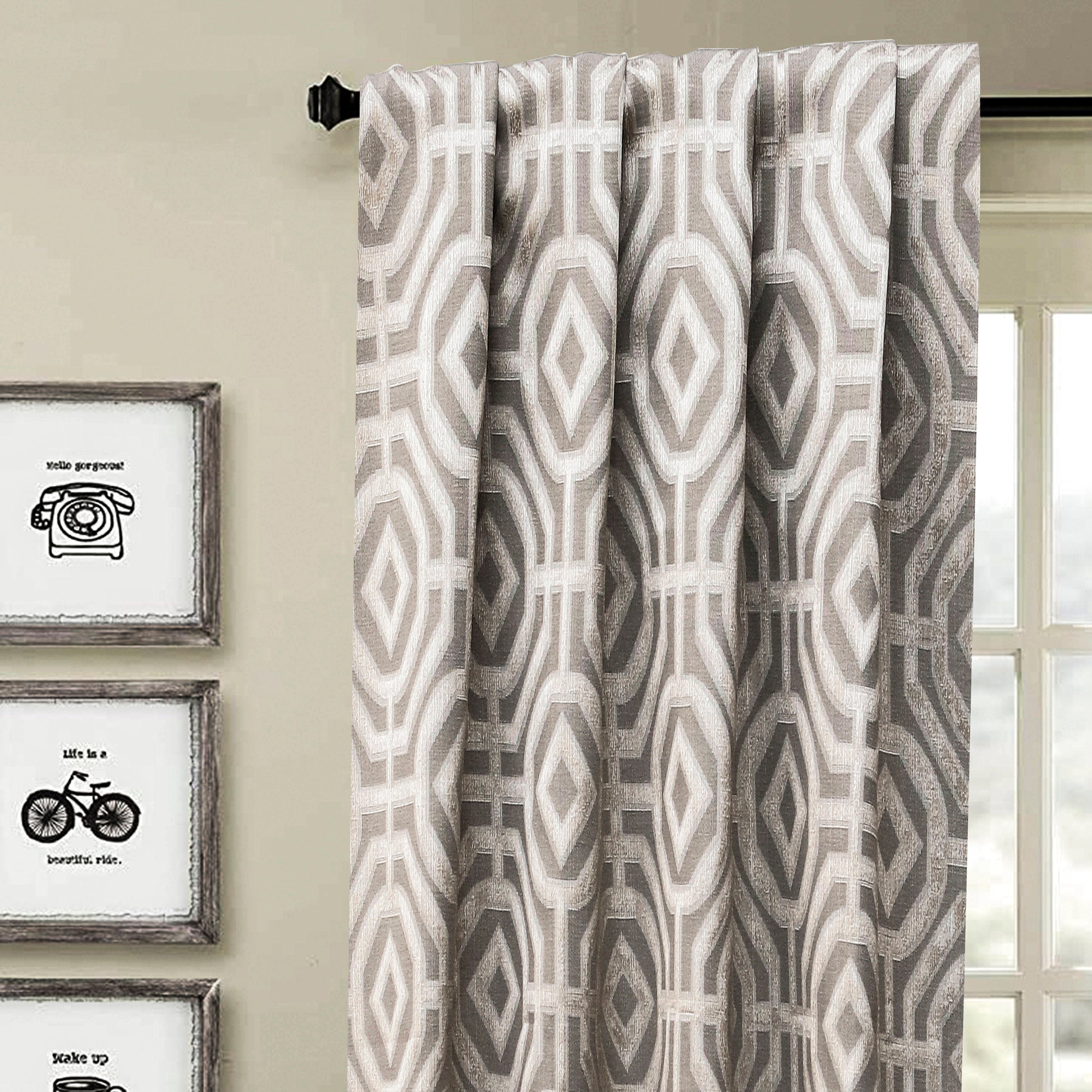 Beige Eternity Geometric Jacquard Weave Curtain Panels