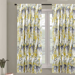 White N Blue Parrots Printed Cotton Curtain Panels
