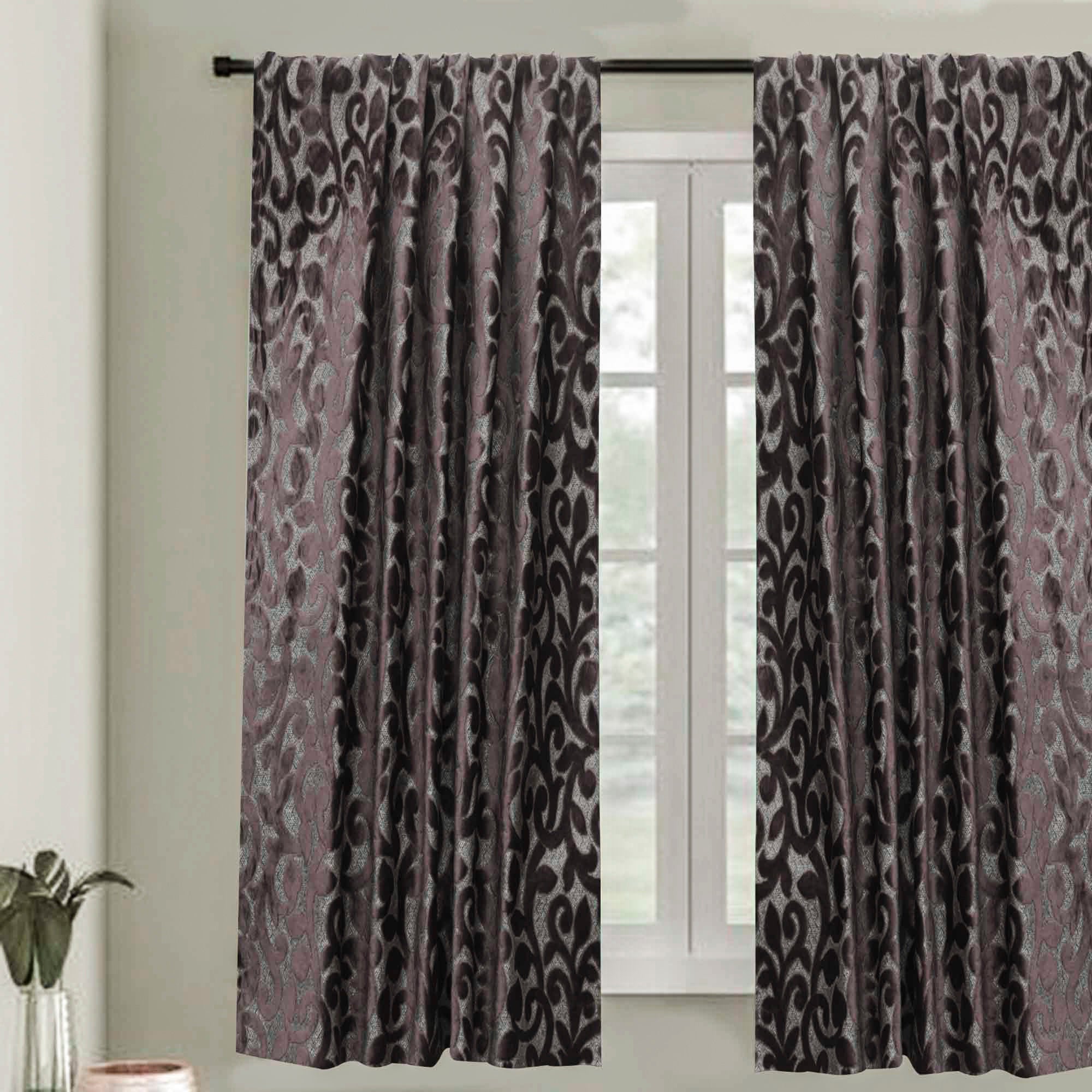 Dark Brown Velvet Flower Jacquard Velvet Curtain Panels