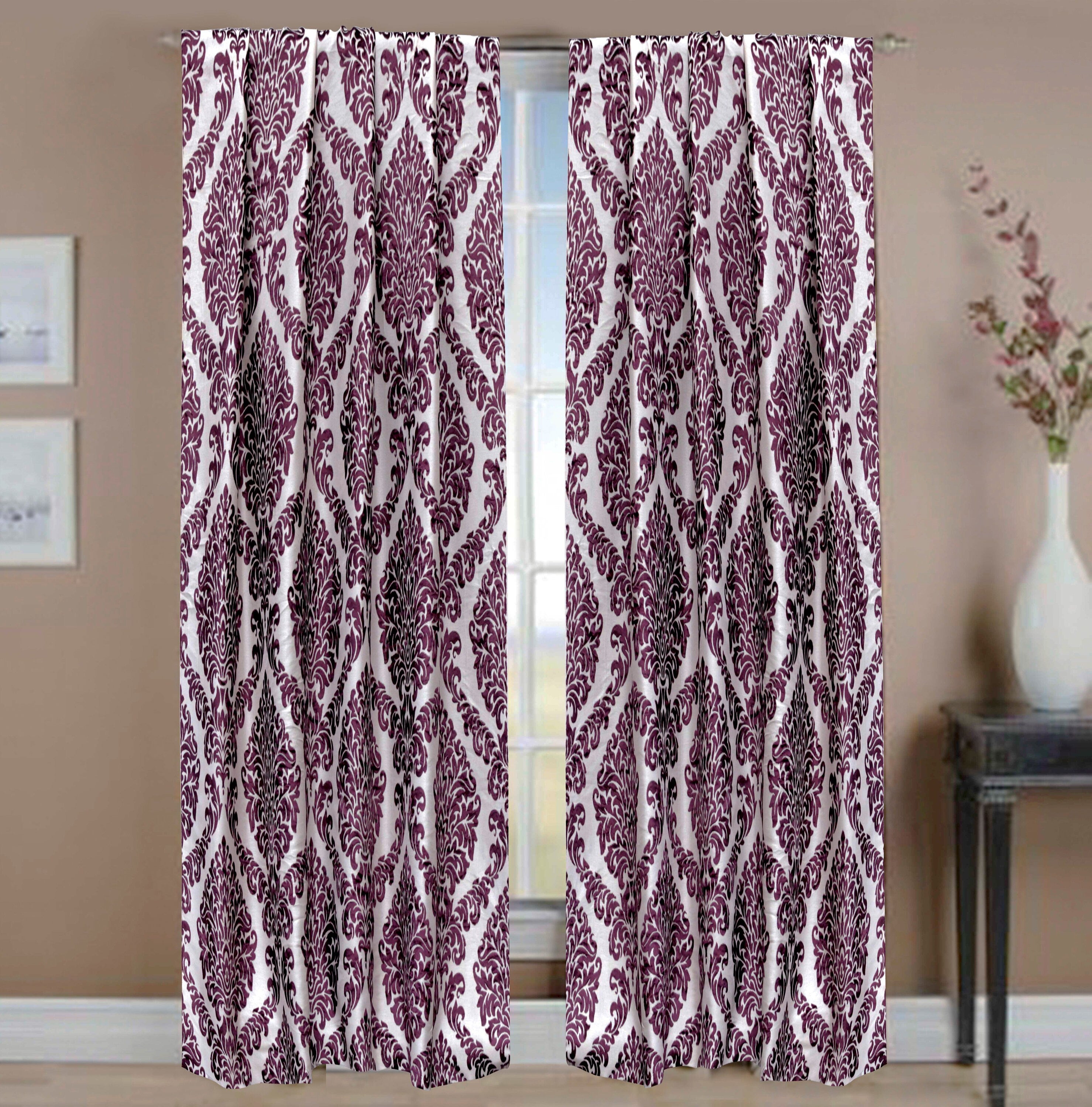 Purple Damask Burntout Velvet Curtain Panels