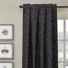 Black Gray Web Jacquard Velvet Abstract Curtain Panels