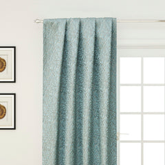 Teal Floral Damask Jacquard Weave Curtain Panels