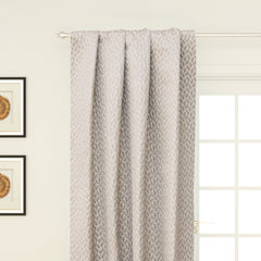 Cream Hexagon Geometric Jacquard Weaved Curtain Panels