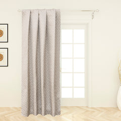 Cream Hexagon Geometric Jacquard Weaved Curtain Panels