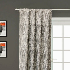 Grey N Cream Paisley Damask Jacquard Weave Curtain Panels